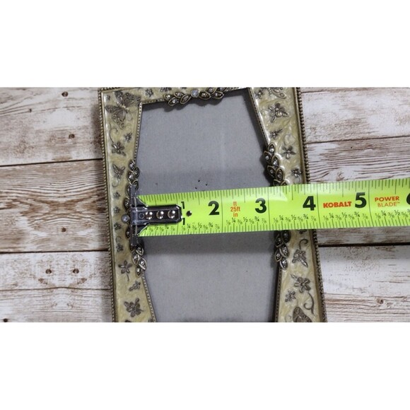 Picture Frame Butterfly Rhinestones Enamel Silver Tone 4x6 Photo Excellent - Picture 9 of 9